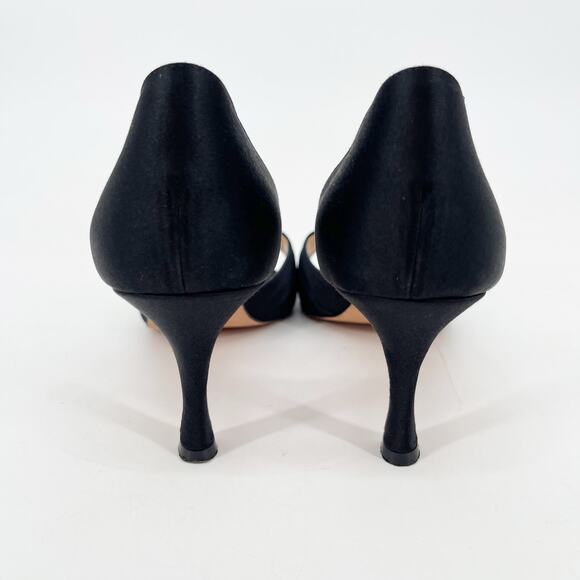 Manolo Blahnik y2k Black Satin Sedaraby Crystal D’Orsay Peep Toe Heels IT 37 - Picture 8 of 10
